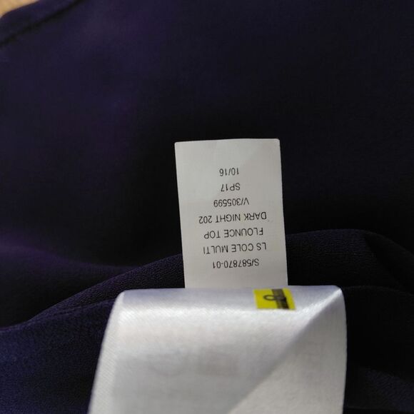 🦋3/$25 Banana Republic Small Navy Blue Long Sleeve Ruffle Sheer Blouse - Picture 10 of 10